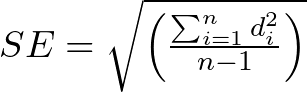 SE = \sqrt{\left( \frac{\sum_{i=1}^{n} d_i^2}{n - 1} \right)}